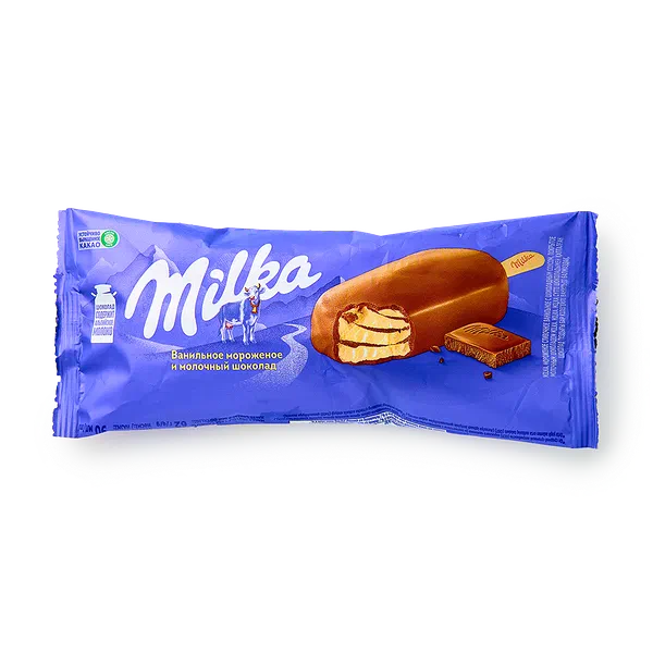 Мороженое ванильное Milka с молочным шоколадом эскимо