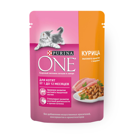 Влажный корм для кошек Purina One с курицей и морковью