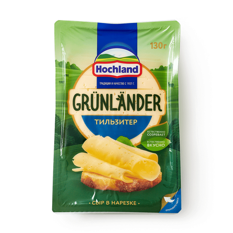 Сыр полутвёрдый Grunlander Hochland Тильзитер 45% нарезка