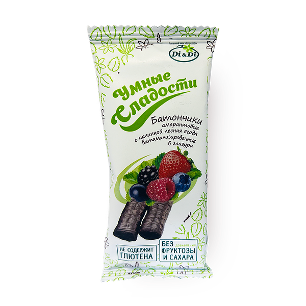 Батончики безглютеновые «Умные сладости» с начинкой лесная ягода