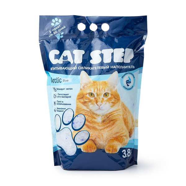 Силикагелевый наполнитель для кошачьего туалета cat step arctic blue