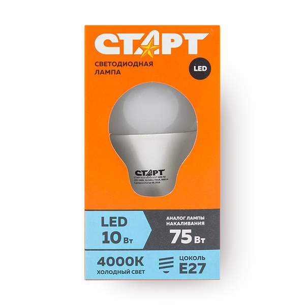 Лампа светодиодная «Старт» LED Е27 10W40 груша нейтральный свет
