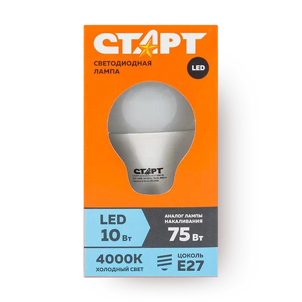 Лампа светодиодная «Старт» LED Е27 10W40 груша нейтральный свет
