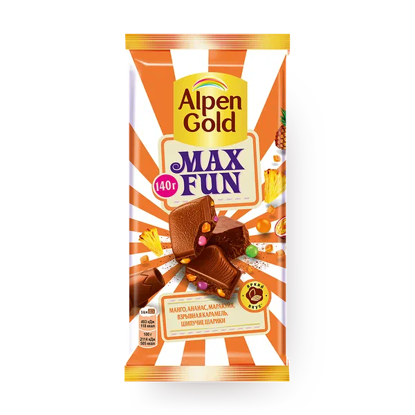 Шоколад молочный Max Fun Alpen Gold с арахисом, шоколадным драже и ...