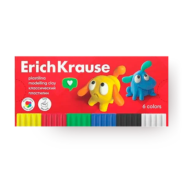Пластилин мягкий Erich Krause Jolly Friends со стеком 6 цветов