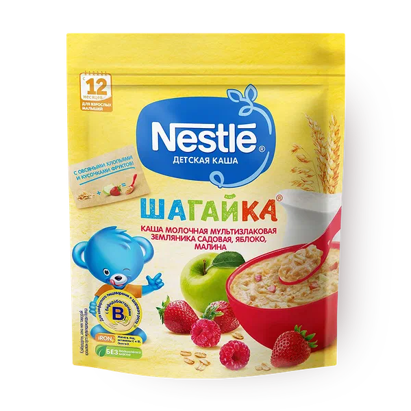 Каша молочная «Шагайка» мультизлаковая яблоко-земляника-малина