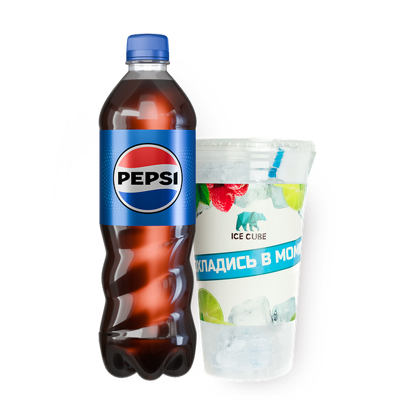 Pepsi 500 мл со льдом в стакане