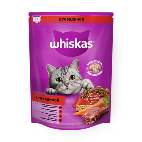 Сухой корм для кошек Whiskas подушечки с паштетом говядина