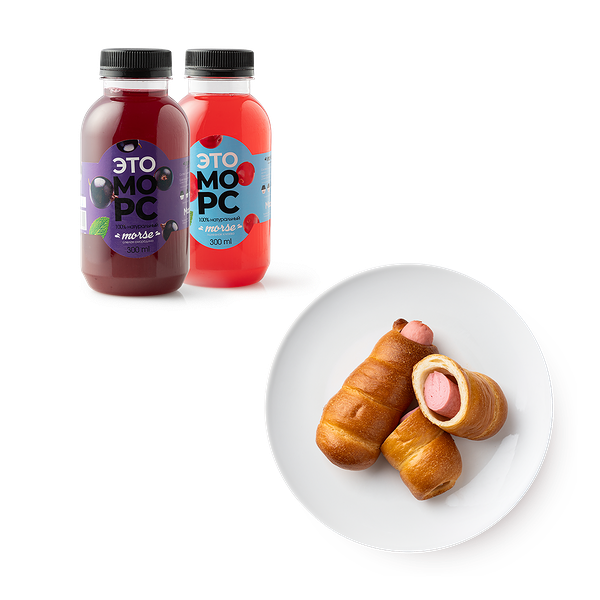 Сосиска в тесте Mazzali, 2 pc + Морс смородина Mazzali, 300 g + Морс клюква Mazzali, 300 g
