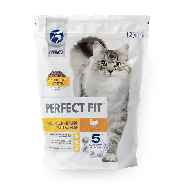 Сухой корм для кошек с чувствительным пищеварением Perfect Fit индейка