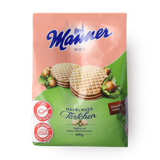Manner crispy waffles filled with cocoa cream and hazelnuts