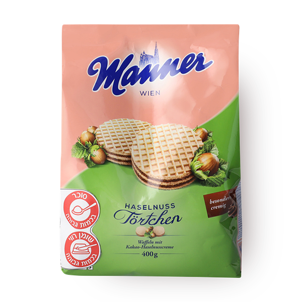 Manner crispy waffles filled with cocoa cream and hazelnuts