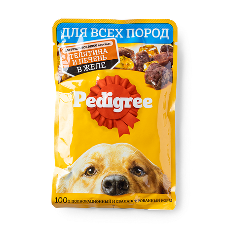 Влажный корм для собак Pedigree с телятиной и печенью в желе