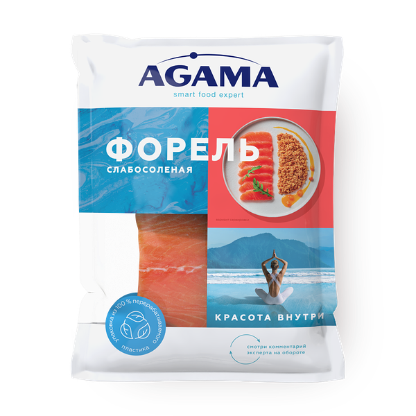 Форель слабосолёная филе-кусок Agama с кожей замороженный