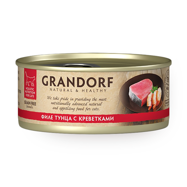 Влажный корм для кошек Grandorf филе тунца с креветками