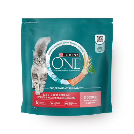 Сухой корм для стерилизованных кошек Purina One с высоким содержанием лосося и пшеницей