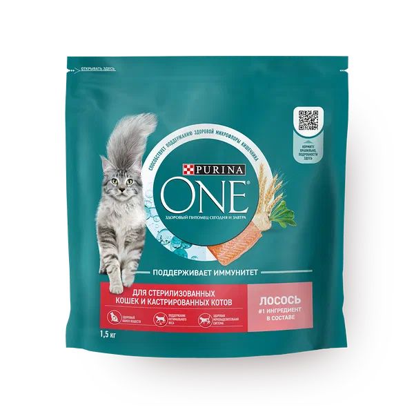 Сухой корм для стерилизованных кошек Purina One с высоким содержанием лосося и пшеницей