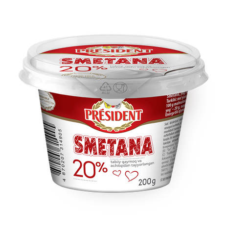 Сметана 20% President