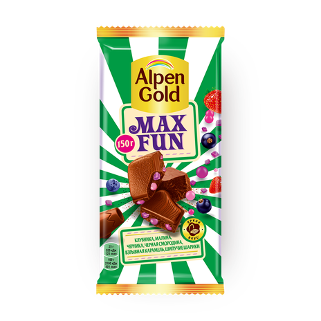 Шоколад Alpen Gold Max Fun со вкусом клубники, малины