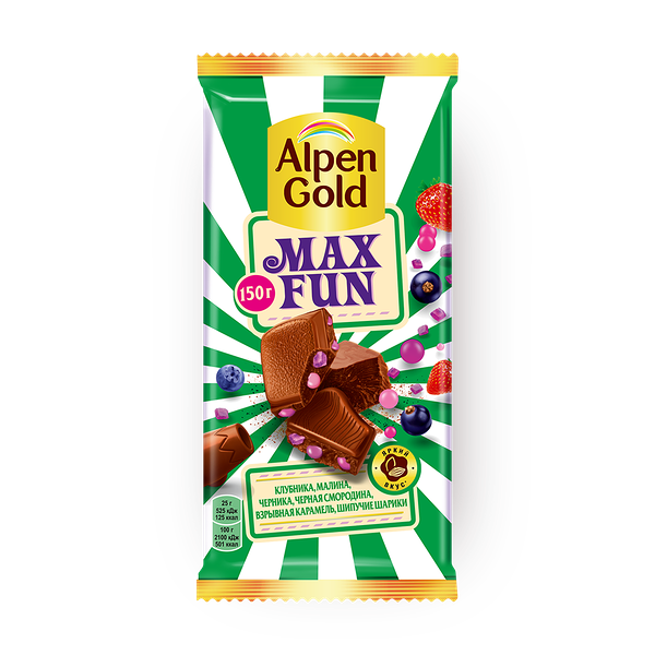 Шоколад Alpen Gold Max Fun со вкусом клубники, малины