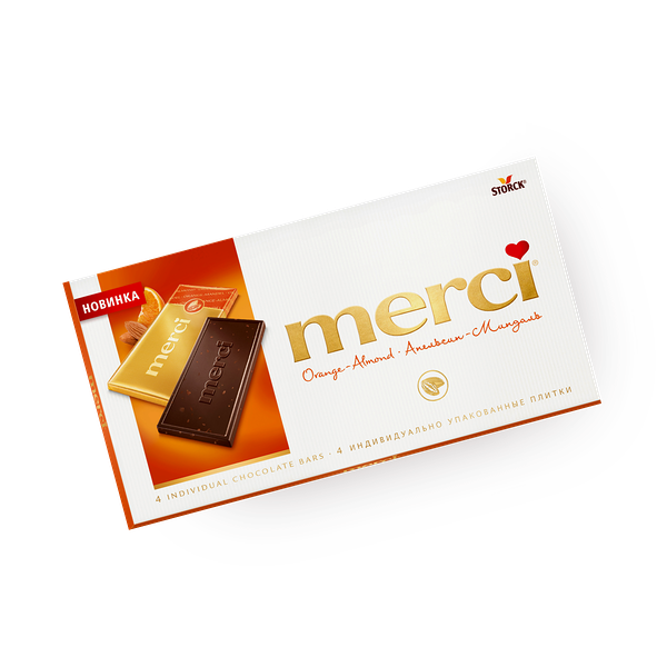 Шоколад горький Merci апельсин-миндаль