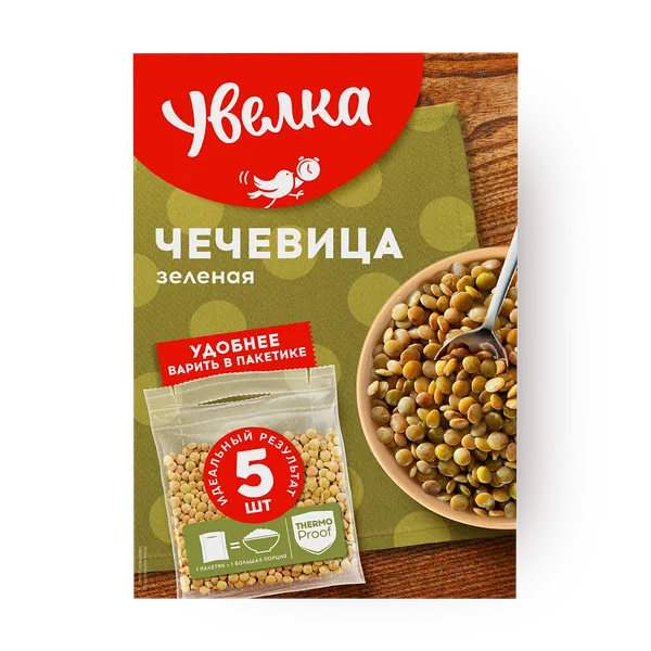 Чечевица зелёная «Увелка» в варочных пакетах