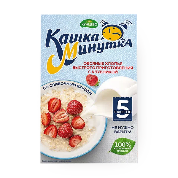 Овсяные хлопья «Кунцево» Минутка клубника-сливки