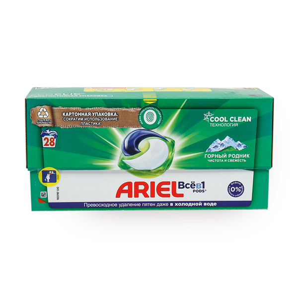 Капсулы для стирки Ariel Всё в 1 горный родник 28 шт