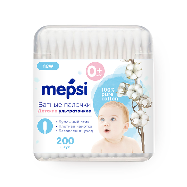 Ватные палочки детские Mepsi ультратонкие