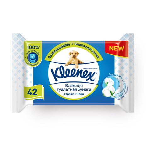 Влажная туалетная бумага Kleenex Classic Clean мицелярная вода и аромат хлопка