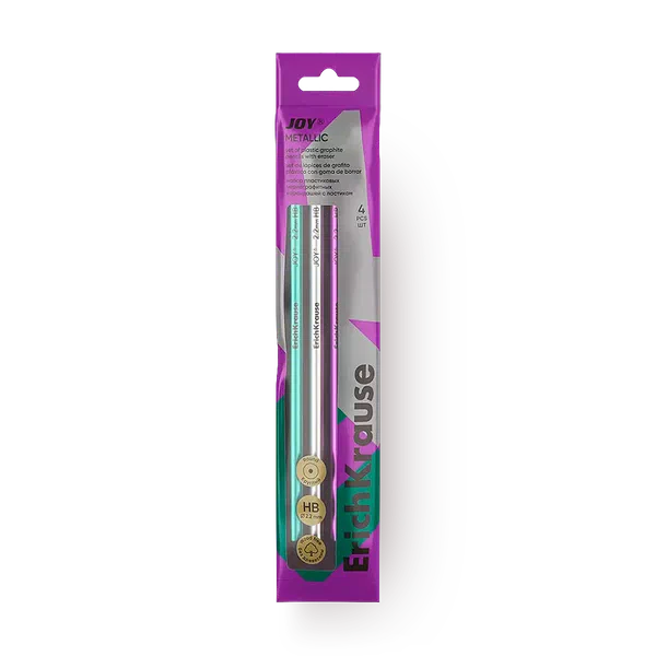 Карандаши чёрнографитные Erich Krause Joy Metallic HB с ластиком 4 шт