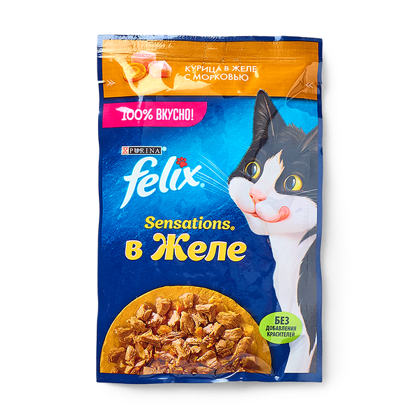 Влажный корм для кошек Felix Sensations курица в желе с морковью