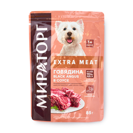 Влажный корм для собак мелких пород Extra Meat «Мираторг» с говядиной Black Angus в соусе