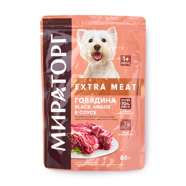 Влажный корм для собак мелких пород Extra Meat «Мираторг» с говядиной Black Angus в соусе