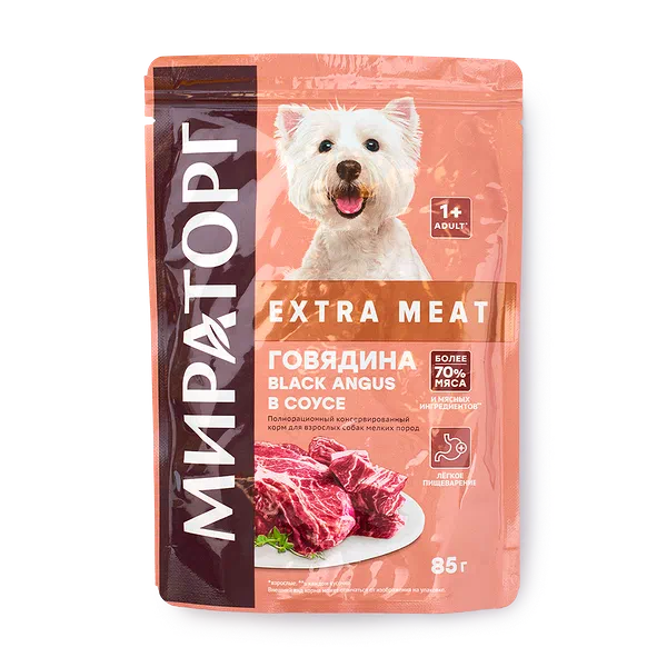 Влажный корм для собак мелких пород Extra Meat «Мираторг» с говядиной Black Angus в соусе