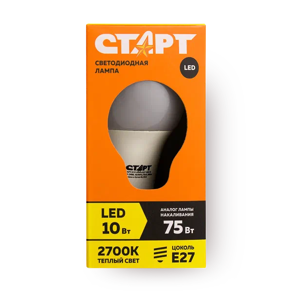 Лампа светодиодная «Старт» LED Е27 10W30 груша, тёплый свет
