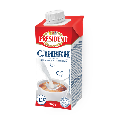 Сливки 11% President