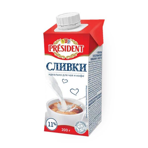 Сливки 11% President