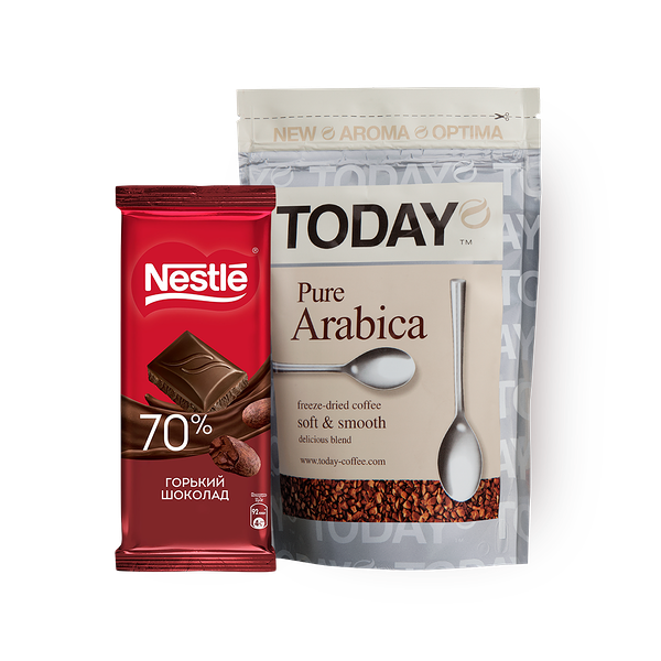 Кофе растворимый Arabica Today Pure и Шоколад горький Nestle