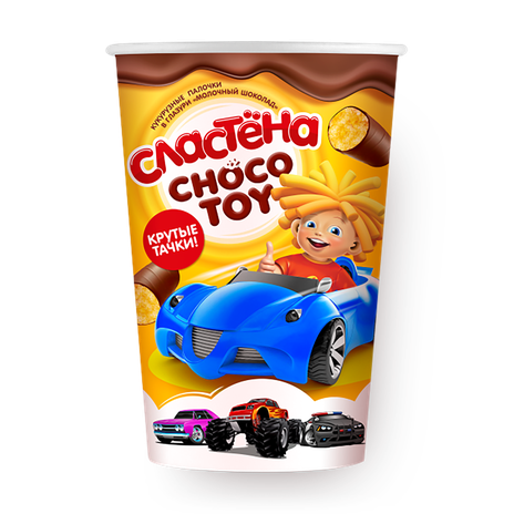 Кукурузные палочки Крутые тачки «Сластёна» Choco Toy в глазури белый шоколад