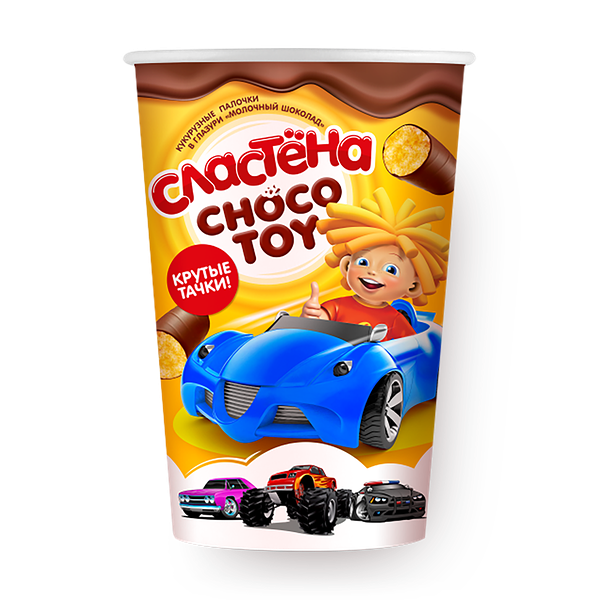 Кукурузные палочки Крутые тачки «Сластёна» Choco Toy в глазури белый шоколад