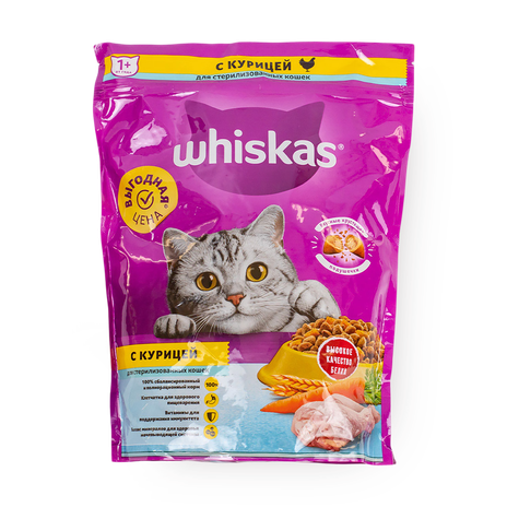 Сухой корм для стерилизованных кошек Whiskas подушечки курица