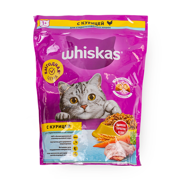 Сухой корм для стерилизованных кошек Whiskas подушечки курица
