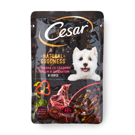 Влажный корм для собак Cesar Natural Goodness говядина со сладким перцем и шпинатом в соусе