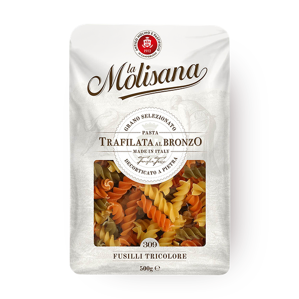 Макароны Fusilli Tricolore La Molisana №309 с томатами и шпинатом