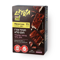 Brown rice snack with milk chocolate coating
