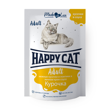 Влажный корм для кошек Happy Cat Курочка ломтики в яичном соусе