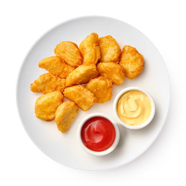 Большая порция наггетсы с кетчупом и сырным соусом, 12 шт