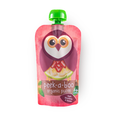 Пюре органическое Peek-a-boo яблоко-банан-клубника с 6 месяцев