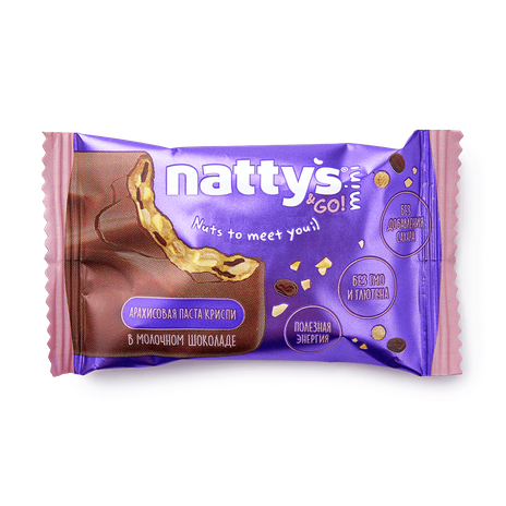 Батончик Nattys&Go! Mini арахисовая паста криспи в молочном шоколаде без сахара